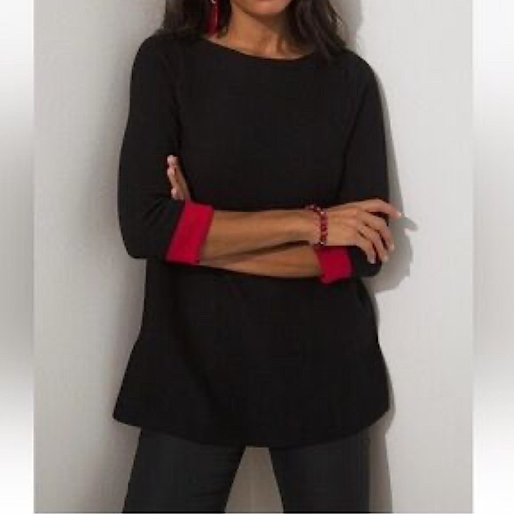 Chico’s Black with Red Oversized Knit Sweater Large